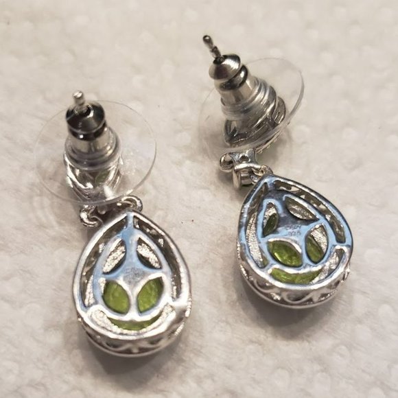 Peridot Chrome Diopside Drop Earrings Platinum over Sterling Silver - Picture 2 of 3
